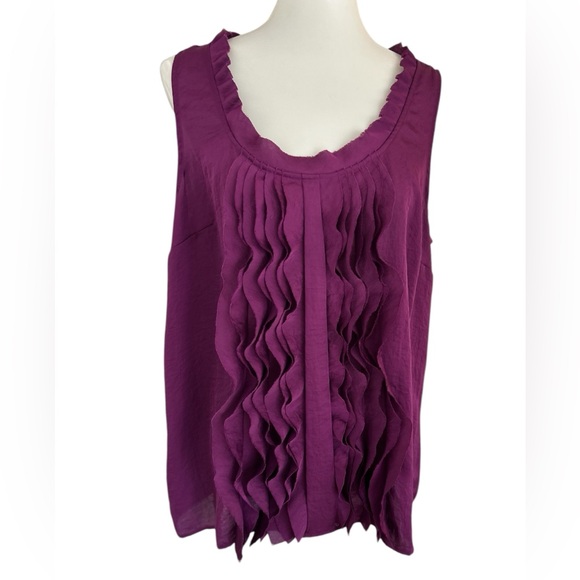 LOFT Purple Ruffled Sleeveless Top - Picture 1 of 6